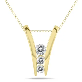 1/2 Carat Tw Diamond Three Stone Pendant In 10K Yellow Gold