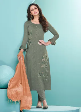 Angel Sleeves Green Kurti With Contrast Dupatta