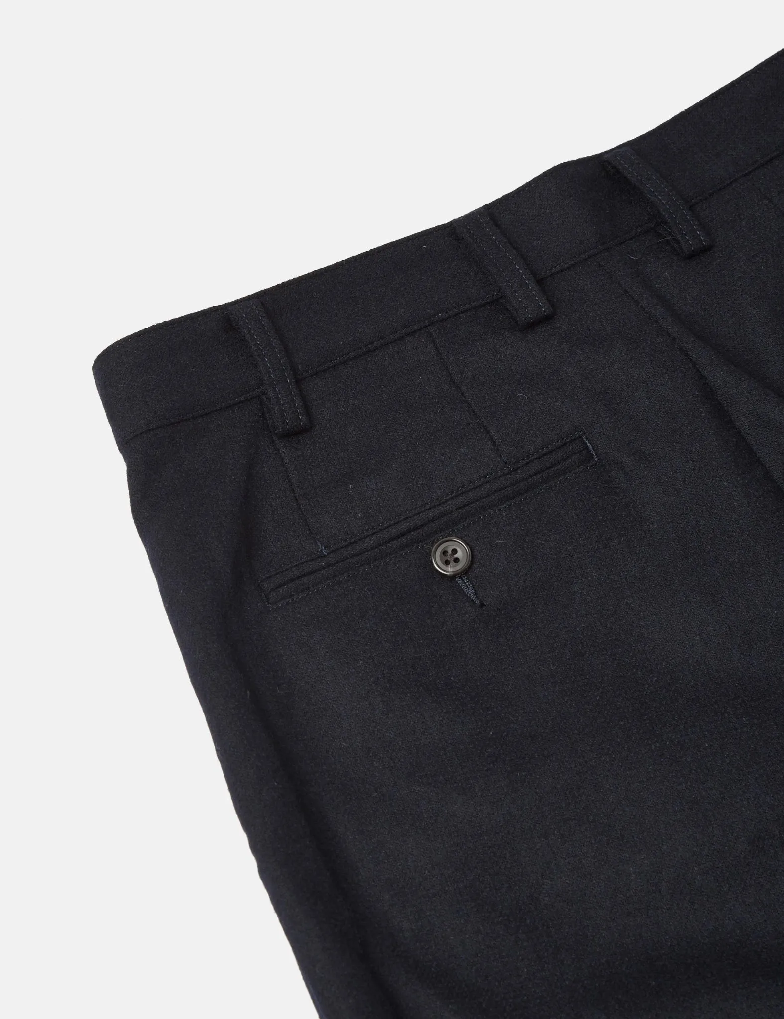 Beams Plus 2 Pleat Flannel Trousers - Navy Blue