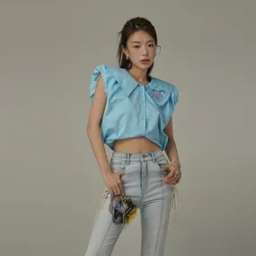 Big Collar Color Sleeveless Shirt