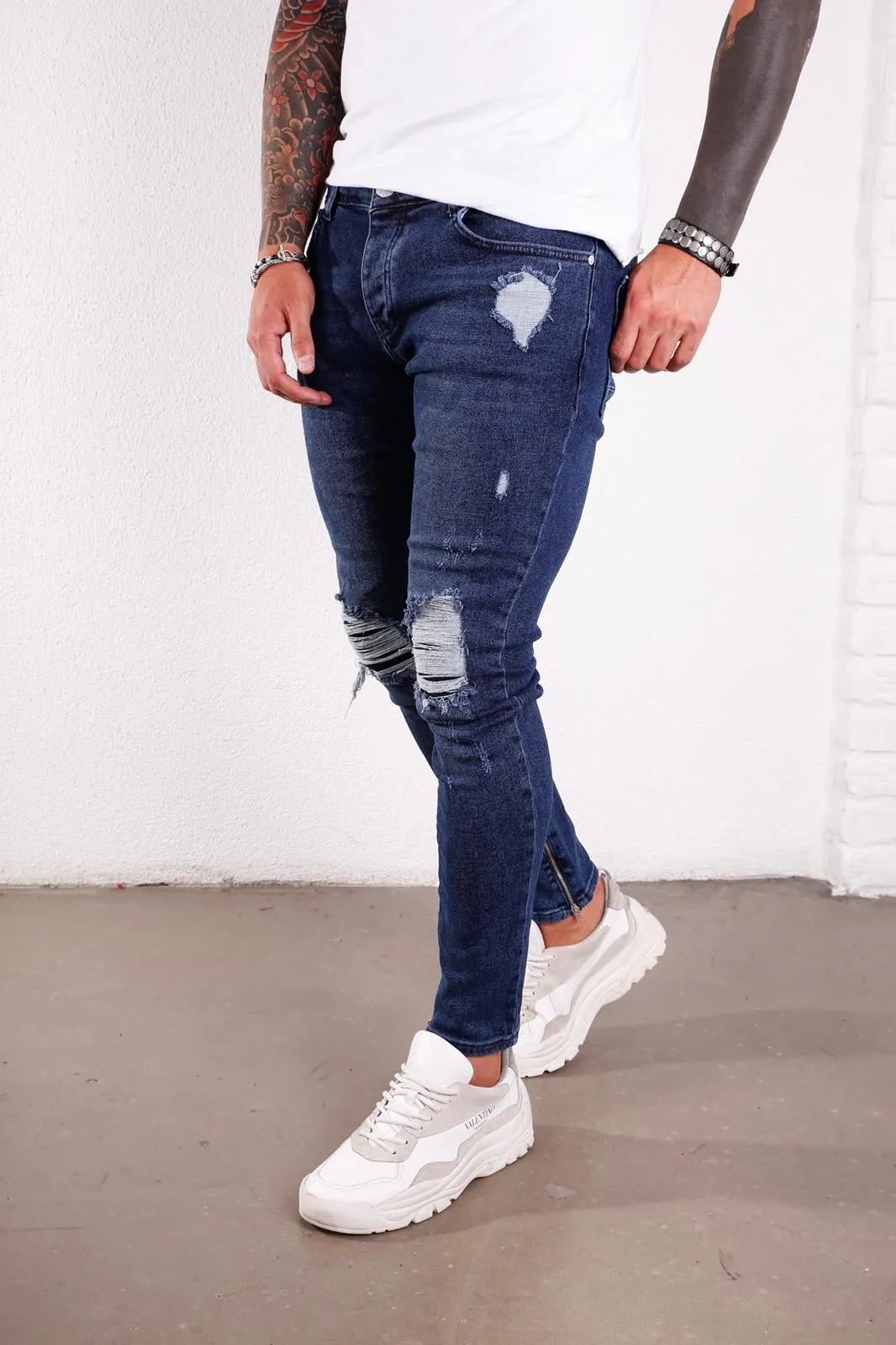 Blue Ripped Ultra Skinny Jeans BI-001 Streetwear Jeans