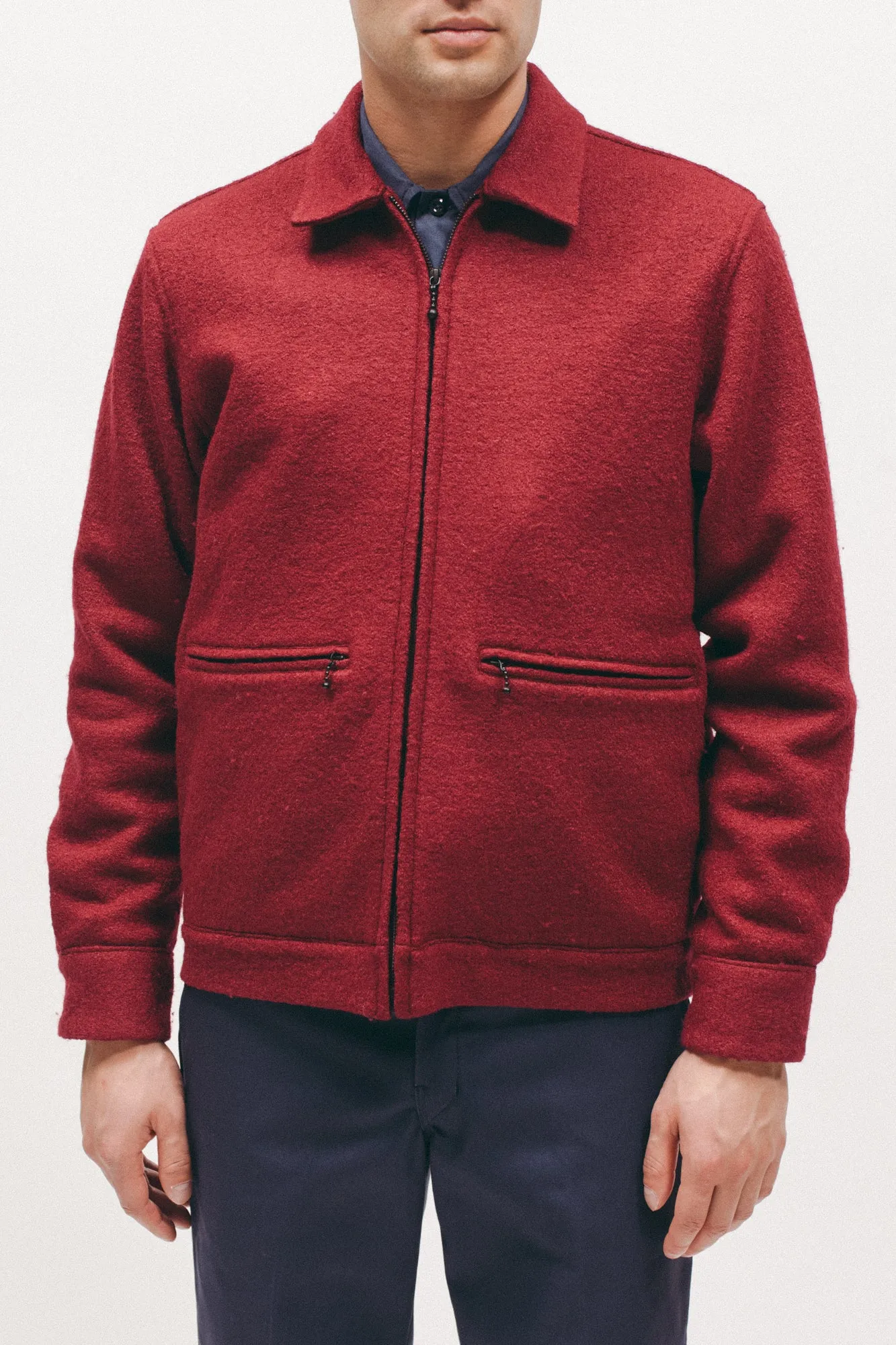 Premium Red Boiled Wool Harrington Jacket