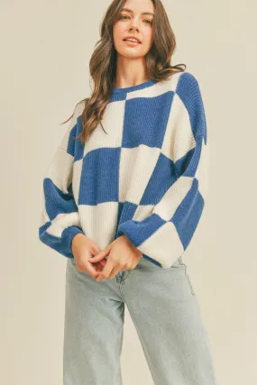 CHECKERED SWEATER IN ROYAL BLUE