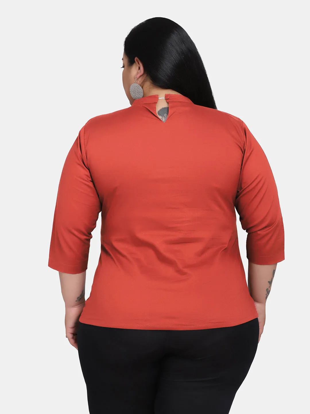 Keyhole Neckline Cotton Top - Rust