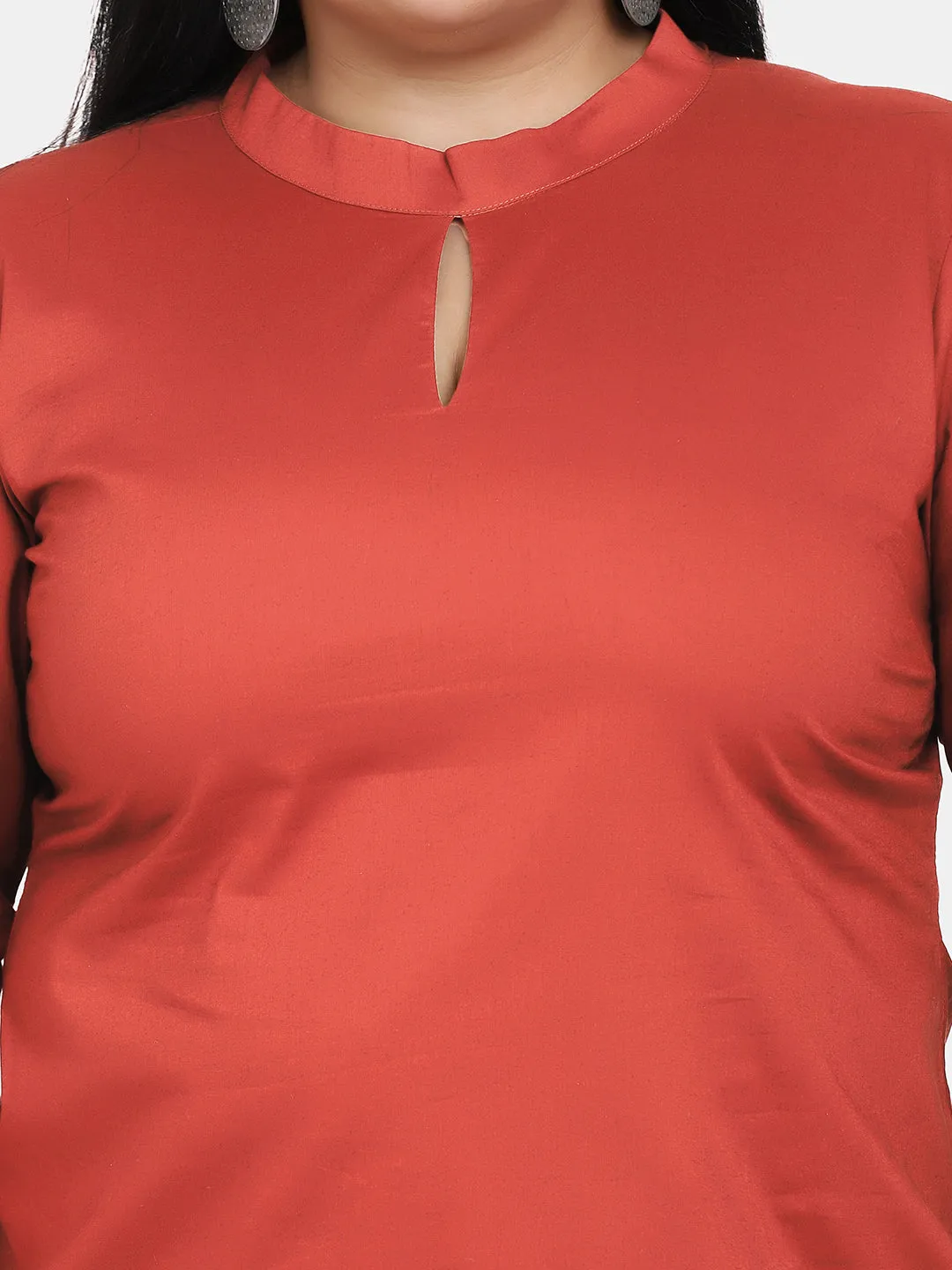 Keyhole Neckline Cotton Top - Rust
