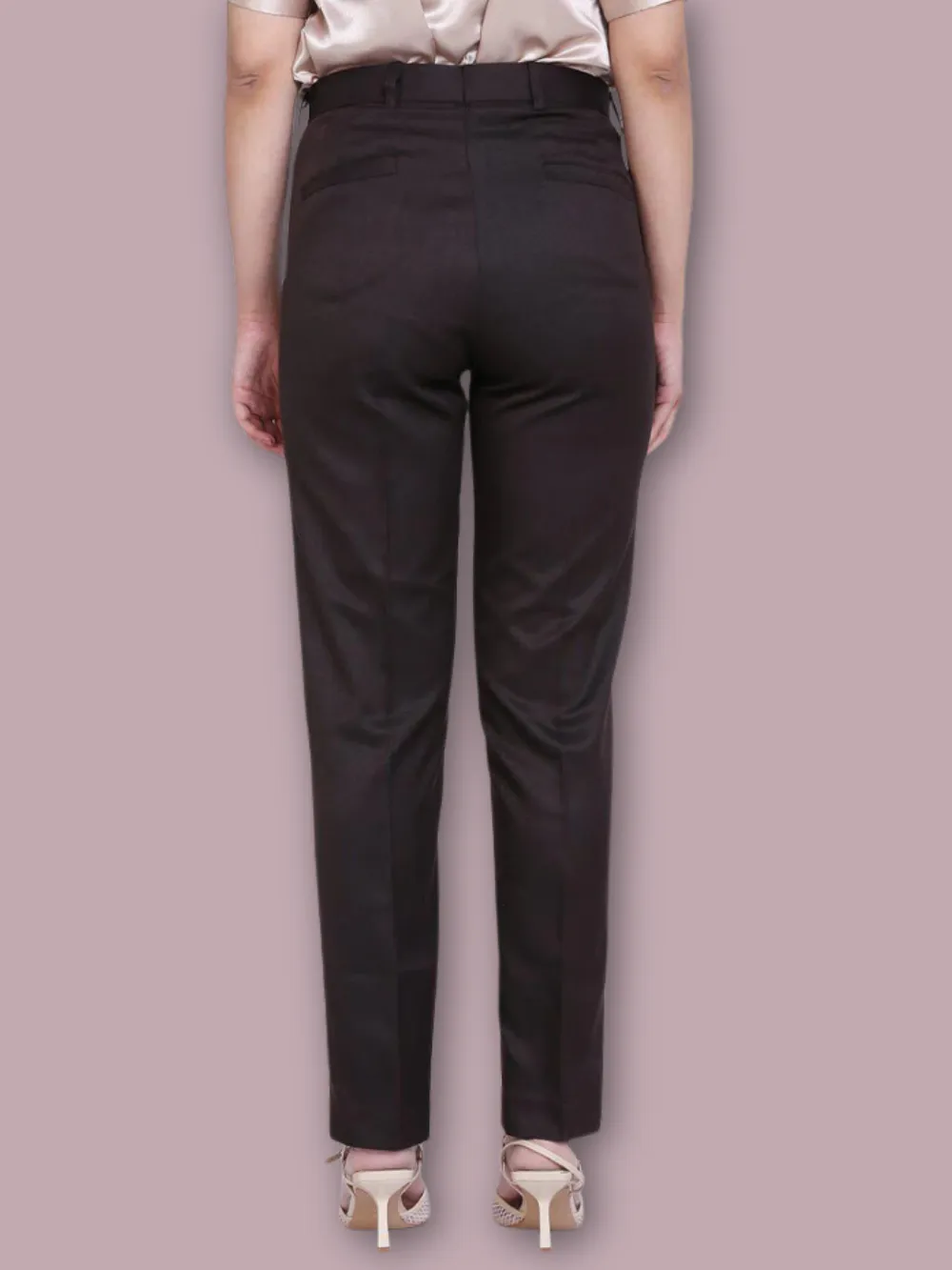 Poly Cotton Mid Waist Trouser - Chocolate Brown