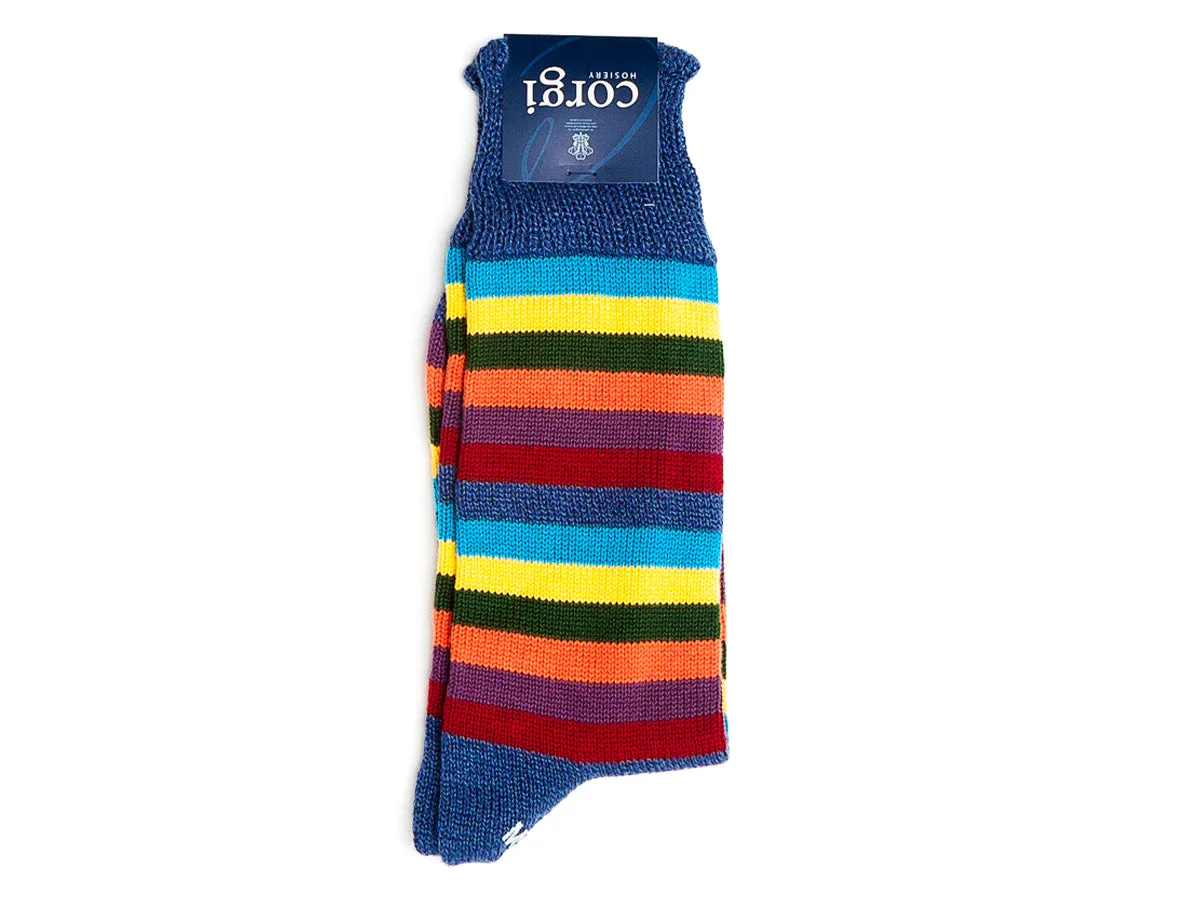 Seven Stripe Cotton Socks Dark Blue