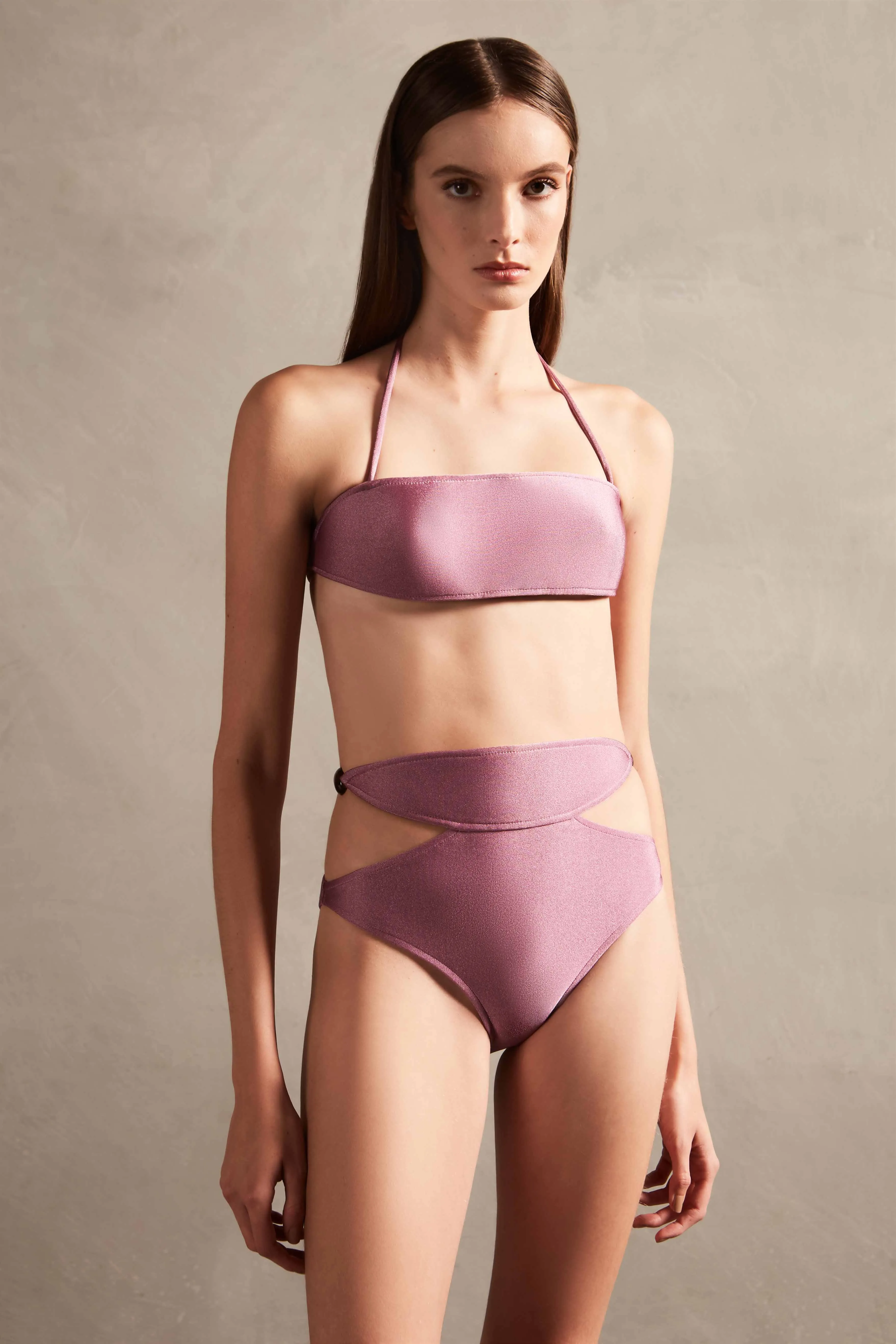 Vintage Orchid Solid High-Waisted Cut-Out Bikini
