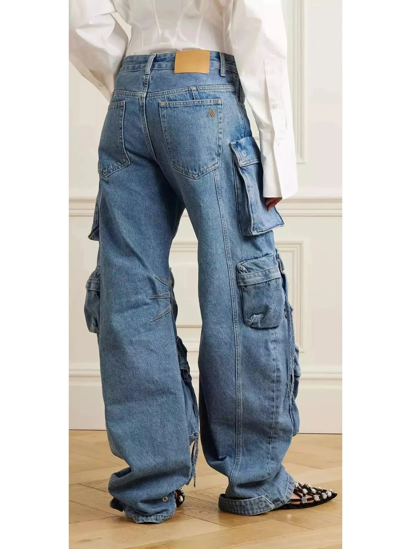 Women’s Cargo-Pocket Low-Rise Wide-Leg Jeans
